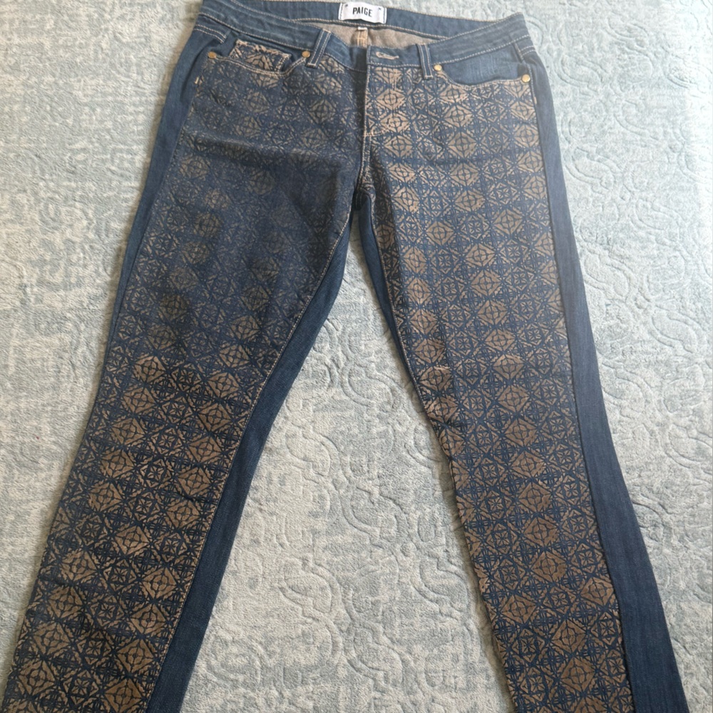 PAIGE Women's Skinny Jeans in Blue with Gold Pattern